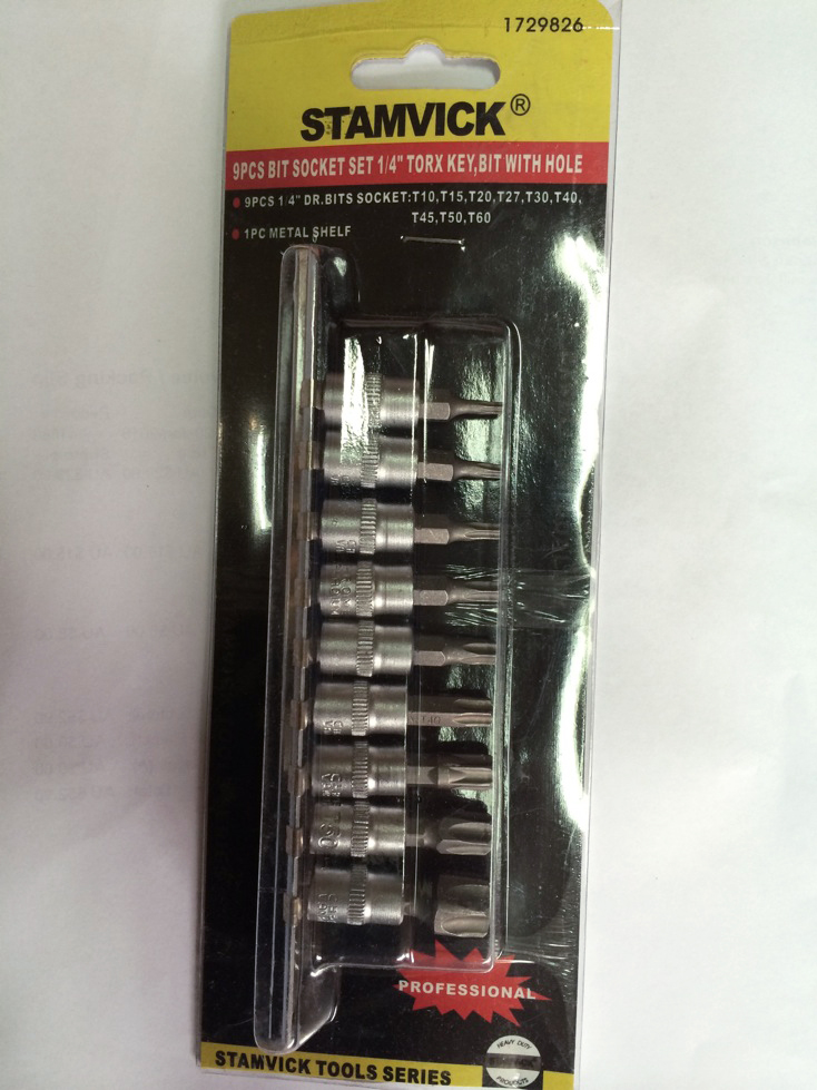 9 pcs Bit Socket Set 1/4" Torx Key